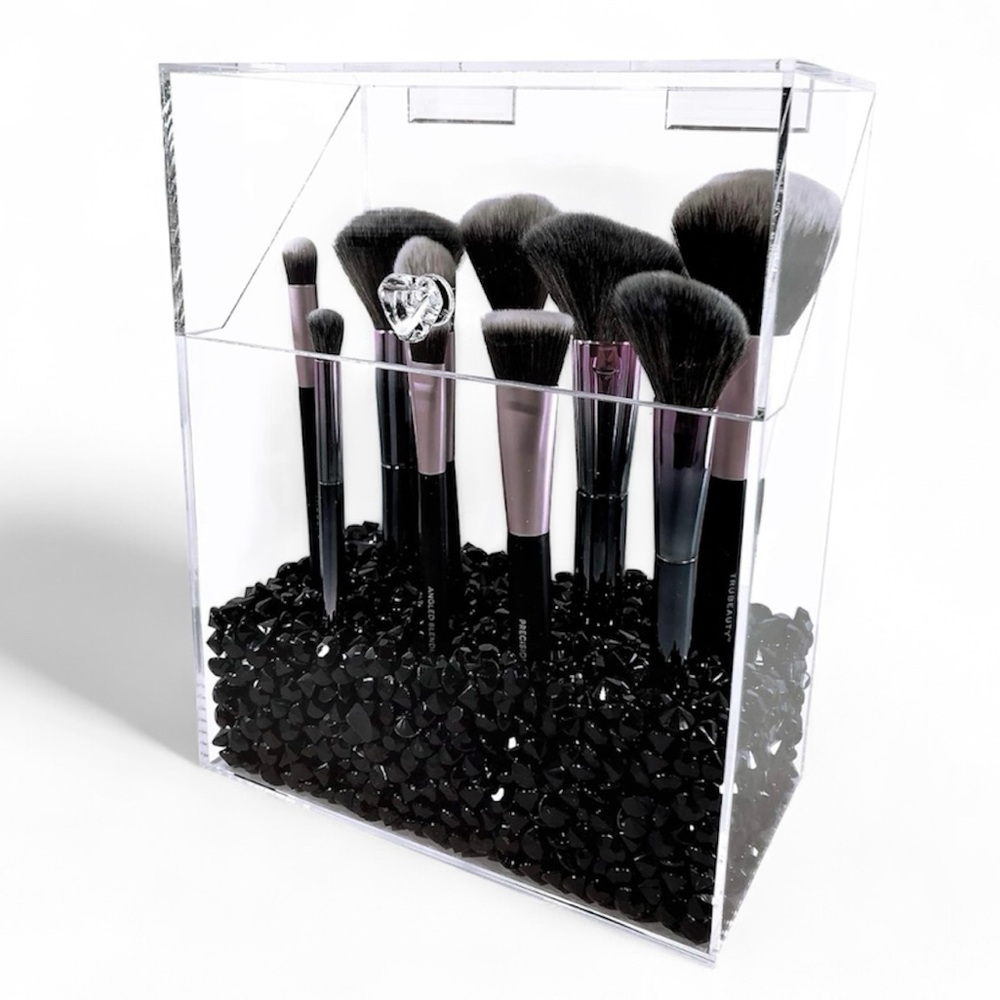 Large Clear Acrylic Makeup Brush Organizer Dustproof Holder Lid Box NEW